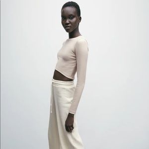 Zara Round Neck Ribbed Crop Top Sand M NWOT